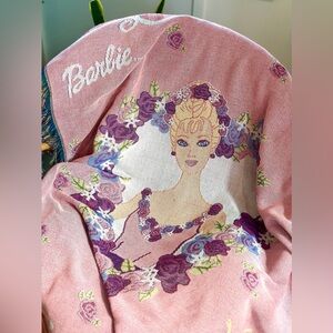 Vintage Barbie Blanket Northwest Company Ballerina Ballet Woven Tapestry 90s
